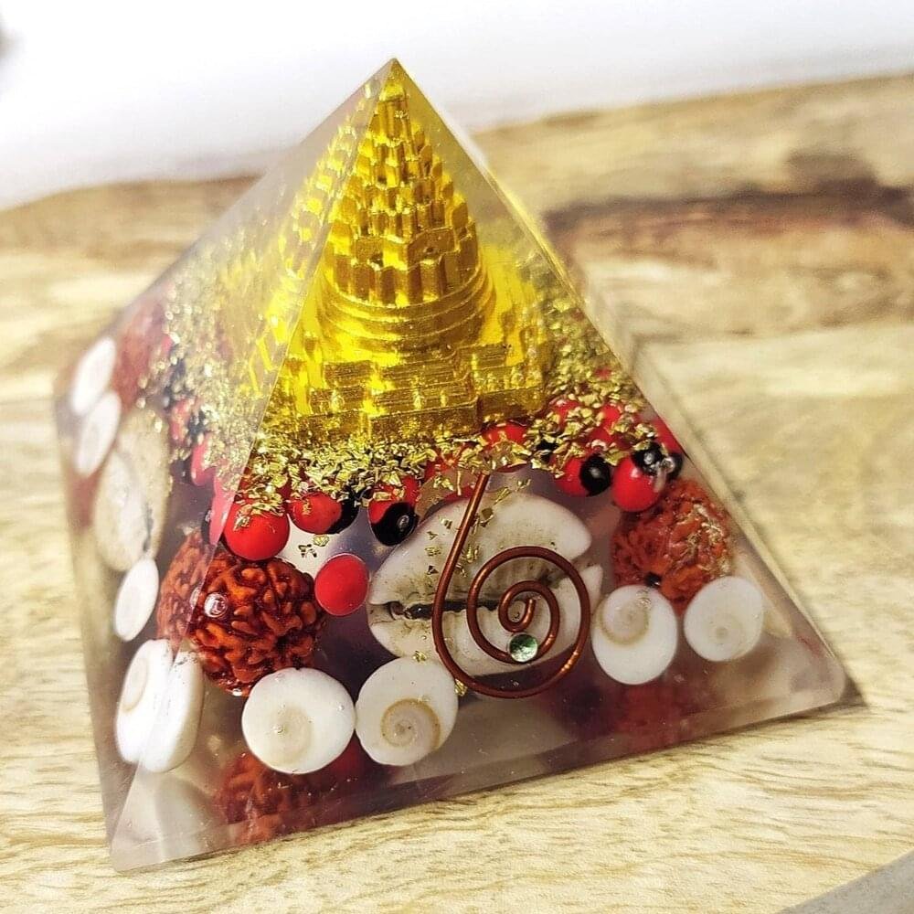 Gomti Chakra Orgone Pyramid with Clear Quartz Crystal Pencil