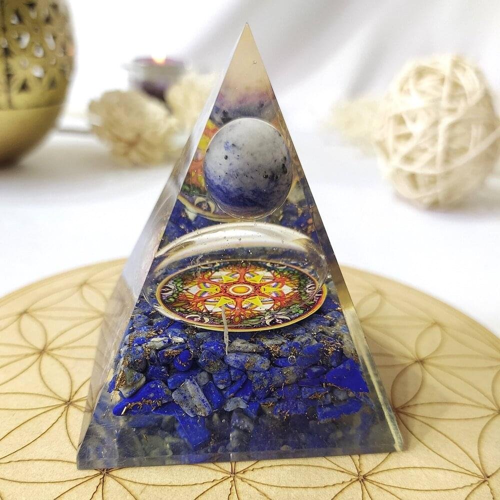Lapis Lazuli with Globe Orgone Pyramid & Clear Quartz Crystal Pencil