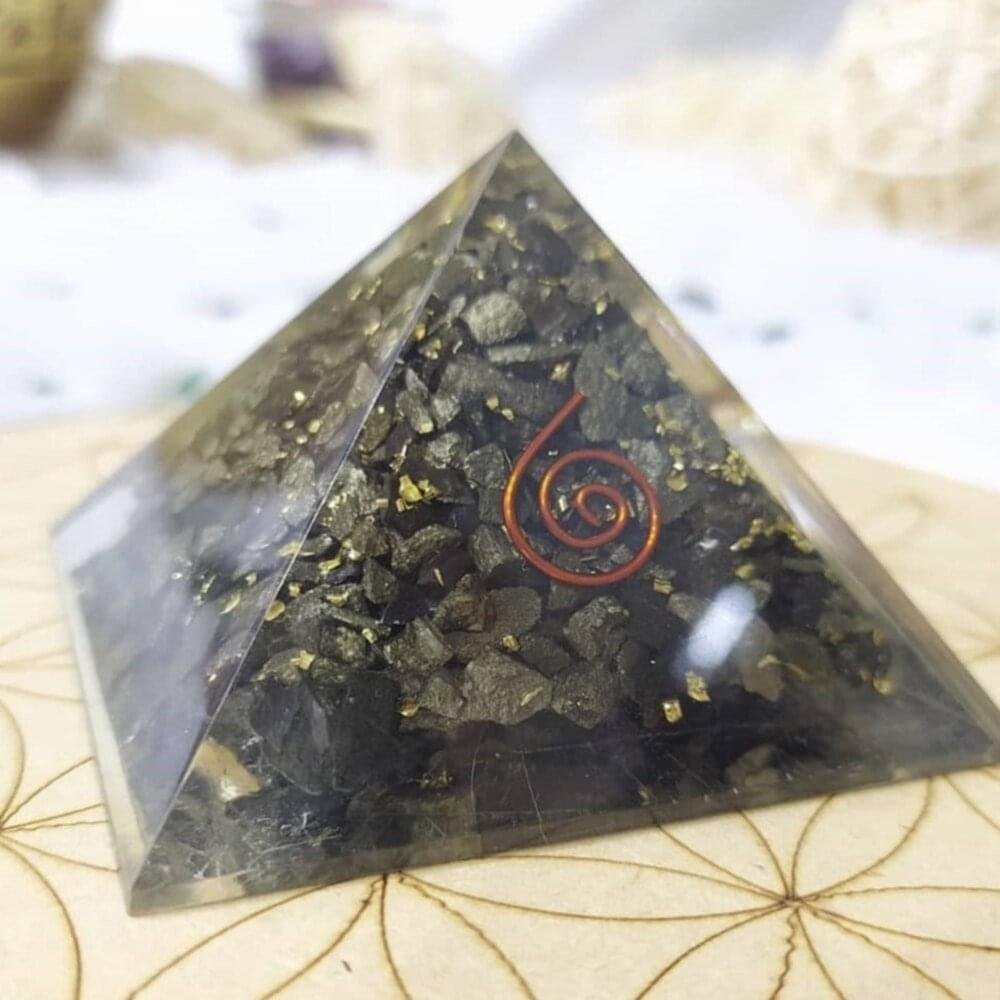 Pyrite Pyramid Orgone Pyramid with Clear Quartz Crystal Pencil
